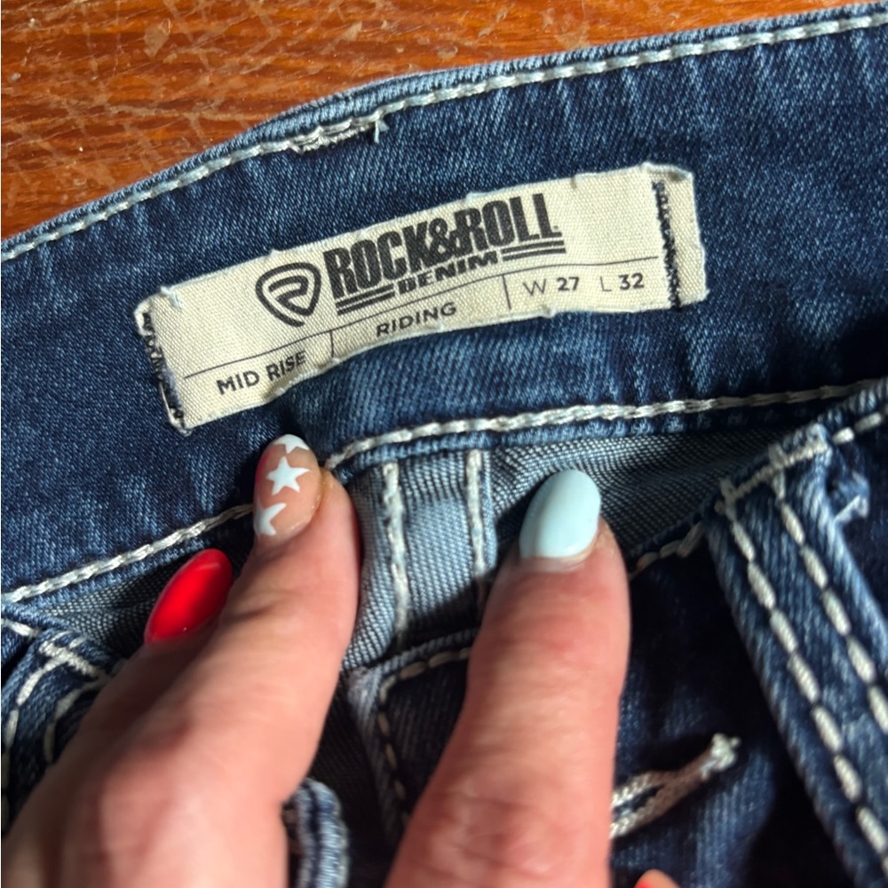 Rock & Roll Cowgirl Mid Rise Riding Jeans - Dark Blue